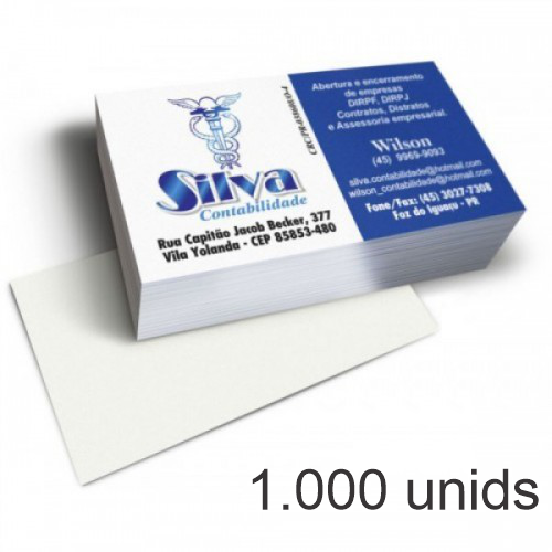 1000 Cartões 250g | 4/0 | Verniz UV Total frente | Só frente
