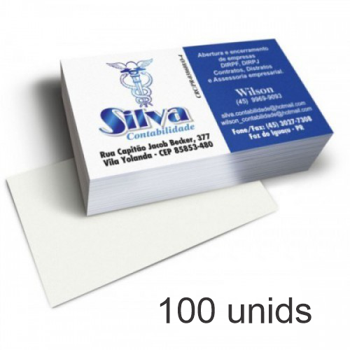 100 Cartões 250g | 4/0 | Verniz UV Total frente | Só frente